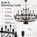 Shandaglo Large Black Chandelier 24-Light, Round 3-Tier Wagon Wheel Fixture, 39 in Farmhouse Candle Pendant with E12 Base for Dining Room, Foyer, Living Room, Hallway, High Ceiling