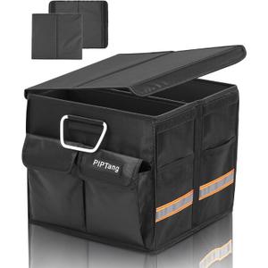 Trunk Storage Organizer with Lid, 35cm Small 36L Collapsible Car Trunk Organizer,Small Car Organizer Aluminium Handle, Car Accessories for Sedan Auto SUV Truck Minivan Road Emergency Black