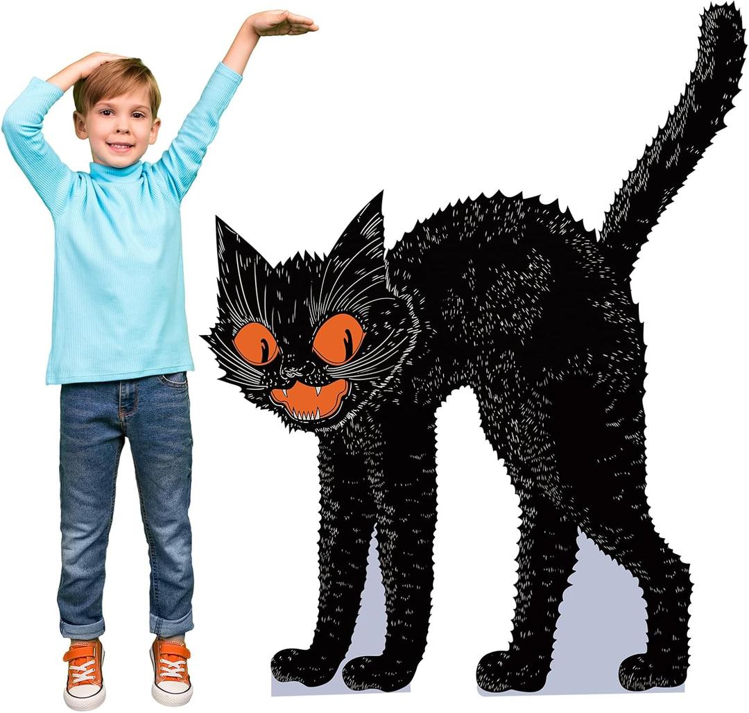 Leinuosen 1 Pcs 47 H Halloween Black Cat Cardboard Cutout Stand Ups Vintage Black Cat Decoration Halloween Party Lifesize Cardboard Retro Photo Props for Horror Party Decoration