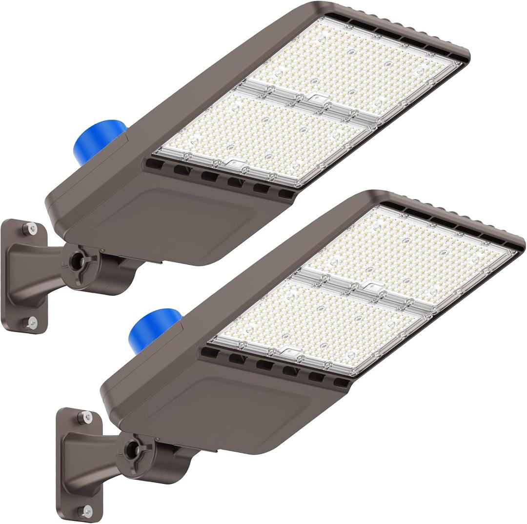 LED Parking Lot Light 300W, UL Listed 42,000LM 5000K Shoebox Light with Dusk to Dawn Photocell,Adjustable Arm Mount, IP66 Waterproof, Commercial LED Area Security for Parking Lot,Roadway,2PACK