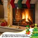 Set of 2 Lighted Christmas Tree Table Decoration with Golden Star Battery Operated Tabletop Prelit Mini Xmas Tree with LED Light up Desk Ornament for Home Mantel(Triangle,Gold)