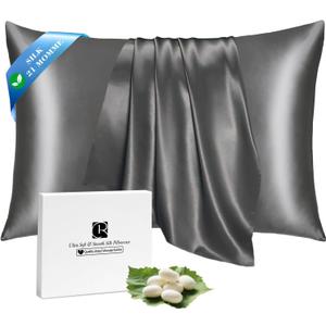 Ravmix Silk Pillow Cases with Zipper, 21 Momme Mulberry Silk Pillowcase for Hair Skin Health, Soft Smooth Breathable Cooling Pillow Cover for Beauty Sleep with Gift Box(Standard 20"x26", Space Grey)