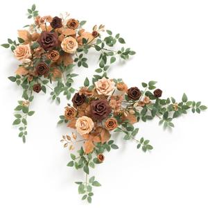 Ling's moment 2PCS Walnut Brown Artificial Flower Garland Spiea Floral Swags Wedding Arch Flowers Taupe Centerpieces for Sweetheart Head Table Easel Wall Entryway Board Backdrop Decoration
