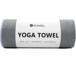 Eunzel Hot Yoga Towel Non-Slip Yoga Mat Towel Ultra-Absorbent Microfiber Towel for Hot Yoga, PilatesBikram and Workout 26.5"x 72" (Gray/ Purple)