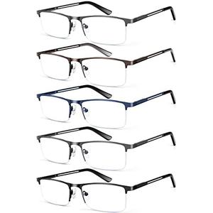KONHAGO Blue Light Blocking Reading Glasses for Men, Half Frame Metal Readers Spring Hinge Eyeglasses Anti Eyestrain/Glare/UV