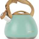 POLIVIAR Tea Kettle, 2.7 Quart Blue Finish with Wood Pattern Handle Loud Whistle Food Grade Stainless Steel Teapot, Anti-Hot Handle and Anti-Rust, Suitable for All Heat Sources JX2025-TB30 (Aqua Green)