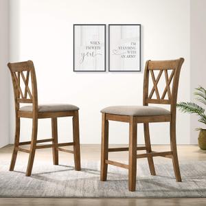 Roundhill Furniture Windvale Fabric Upholstered Counter Height Dining Chairs, Set of 2, Cottage Oak