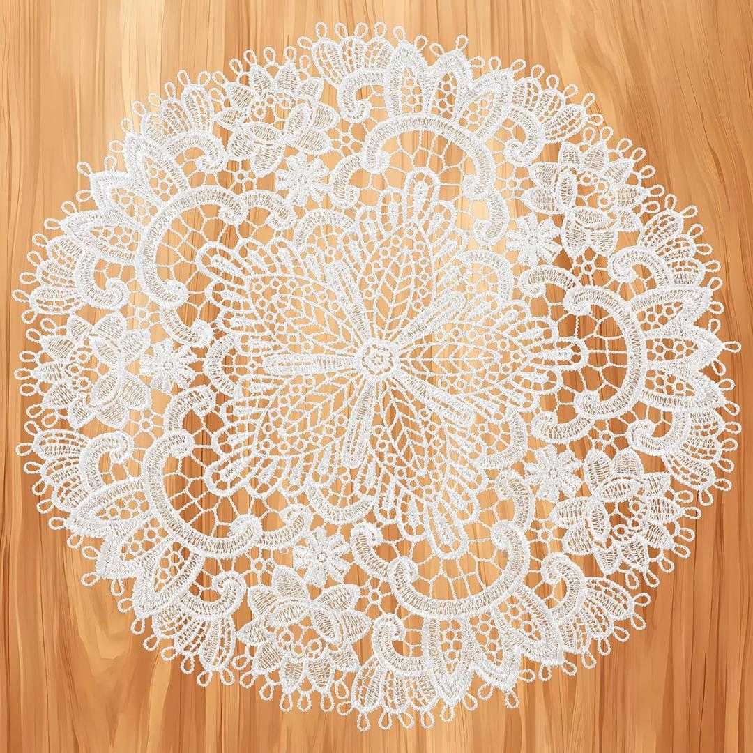 Thinp 2 Pcs Round Lace Doilies for Tables, 10 Inch Floret Lace Placemats Round Crocheted Doilies Vintage Fabric Doilies-Rustic Table Decor for Kitchen Dining Room Wedding Party Decoration (White)