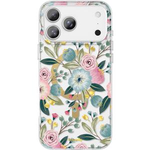 SCORPIFY for iPhone 17 Pro Max Case [Compatible with MagSafe] with Hibiscus Floral Design, Cute Clear Flower Magnetic Phone Cover for Women Girls, [Non Yellowing] Slim Bumper with Gold Accents