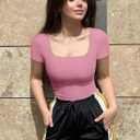 OQQ Women Bodysuits Ruched Waist Short Sleeve Travel Bodysuits, XL