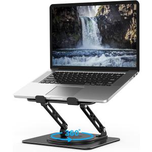 Adjustable Laptop Stand for Desk with 360 Rotating Base, Metal Foldable Laptop Riser Holder, Portable Desktop Book Stands, Ventilated Cooling Computer Notebook Stand Compatible with 10-15.6 Laptops