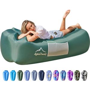 AlphaBeing Inflatable Lounger Beach Chair Accessories, Air Sofa Hammock Inflatable Couch for Camping Backyard Lakeside with Compression Sacks, Ideal Outdoor Gifts for Adults (MILITARY GREEN)