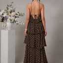 SOLY HUX Women's Wedding Guest Dress Sundresses Ruffle Layered Halter Backless Flowy Formal Maxi Dresses (Brown, S)