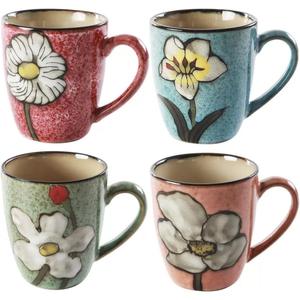 Ceramics 12oz Cappuccino Mug,Coffee mugs,Tea mugs,Kiln Glazing Process,Microwave and Dishwasher Safe, Perfect For Tea, Espresso, Latte - Porcelain Mugs for Kitchen or Cafe (Red+Blue+Green+Pink)