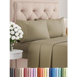 Queen Size 4 Piece Sheet Set - Comfy Breathable & Cooling Bed Sheets Set - Hotel Luxury Bedding for Women, Men, Kids, Teens, Boys & Girls - Deep Pockets, Ultra-Soft, Wrinkle Free - Oeko-Tex - Khaki