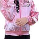 Child Girls Pink Satin Ladys Jacket 50S Pink Satin Jacket Halloween Costumes Little Girls' Coat Size 6-14