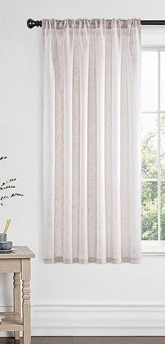 MIULEE Linen White Curtains 54 Inch Length 1 Panels Set for Living Room Bedroom Semi Sheer Light Filtering Farmhouse Rod Pocket Short Soft Thick Linen Textured Window Drapes W42XL54