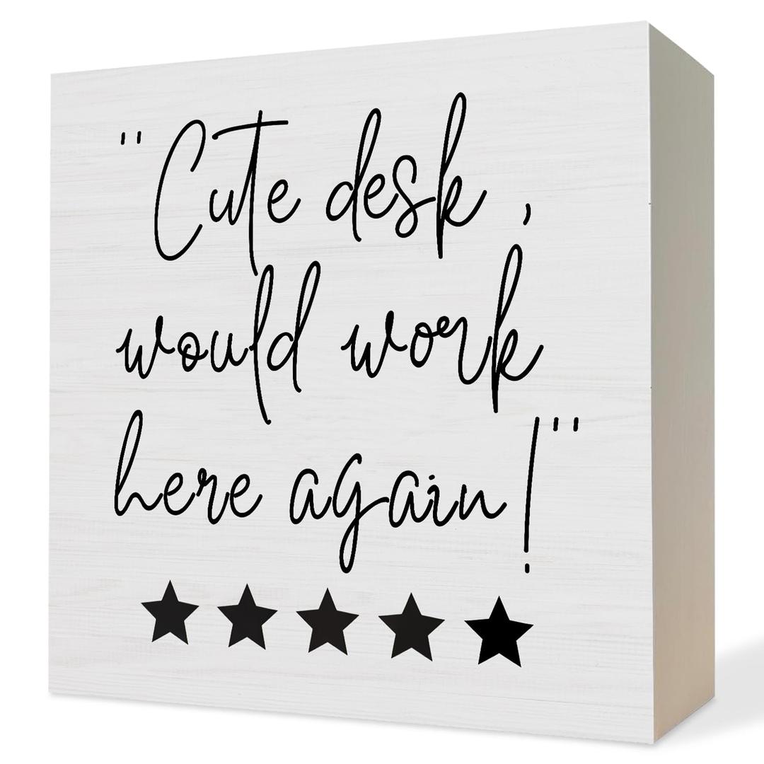 ATBWGT Funny Office Wooden Box Sign,Funny Office Decor,Cute Desk Would Work Here Again Wood Block Plaque Signs for Home Office Workplace Table Shelf Decor, 5x5 Inch