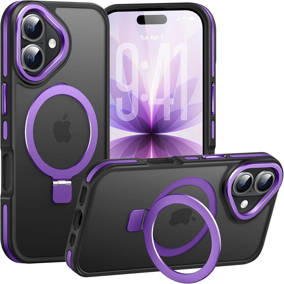 Magnetic Stand Case for iPhone 17, 2-in-1 Magnetic Stand Case & Protective Cover, Military Drop Tested, Anti-Fingerprint Matte Finish for Hands-Free Viewing at Work, Home and Travel, Purple