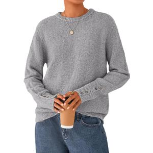 PRETTYGARDEN Fall Sweaters for Women 2026 Cozy Casual Crewneck Pullover Button Long Sleeve Knit Tops Winter Fashion Clothing (Small, Grey)