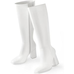 Ankis Knee High Boots for Women Squared Toe Chunky High Heel with Side Zipper Long Boots (9, White Pu)