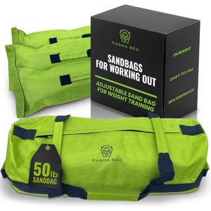 Sandbags for Working Out - 50 lbs - Adjustable Heavy Duty Equipment for Weight Training - 1 Outer, 3 Inner Sandbags - Portable Tough Workout - Green Non Slam