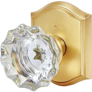 Premium Glass Door Knobs, Bathroom Bedroom Door Knobs with Lock, Privacy Gold Door Knob Interior, Satin Brass