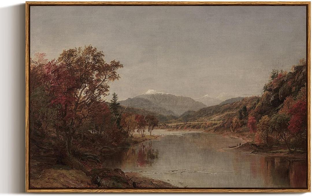ARPEOTCY Vintage Framed Canvas Wall Art, 20x30 inch, Fall Large Landscape Wall Decor for Living Room, Rustic Painting for Bedroom, Framed Art Prints, for Office (30L" x 20W", River Mountain)
