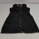 LookbookStore Women Sleeveless V Neck Button Down Frayed Hem Short Denim Dress (Medium, Black)