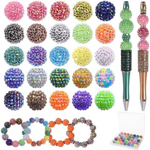 20mm Beads for Pens - 42 Pcs DIY Rhinestone Beads for Beadable Pens - Spacers for Beaded Pen Supplies - Glitter Acrylic Bubblegum Round Bling Bead for Keychains - Focal Bead for Bracelets (Colorful)