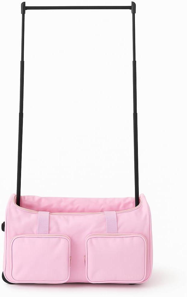 Rac n Roll Collapsible Rolling Dance Bag with Garment Rack (Clothes Rack), Foldable Competition Travel Duffel with Wheels for Dancers, Cheer, Pageant, Skating, Costume Storage, Pink