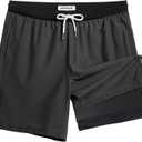 maamgic Mens Swim Trunks with Compression Liner 7 Inch Inseam Bathing Suit Quick Dry Swimming Trunks Swimsuit Beach Board Shorts with Zipper Pockets Dark Grey and Black Large