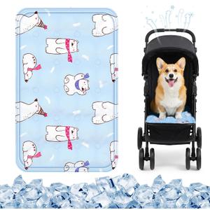 Nuanchu Dog Stroller Cooling Mat Waterproof Outdoor Pet Cooling Mat 11.81 x 19.69 Inch Washable Summer Cat Sleeping Blanket for Small Medium Pet Stroller (Colorful Bear)