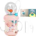 Tictoyo Drinking Cup with Whale Squirt - 2023 New Cute Whale Spray Water Cup, BPA Free Leak Proof Straw Cup Sippy Cups Kids Non Spill Water Bottle Weighted Straw Cups (220ml/Pink)