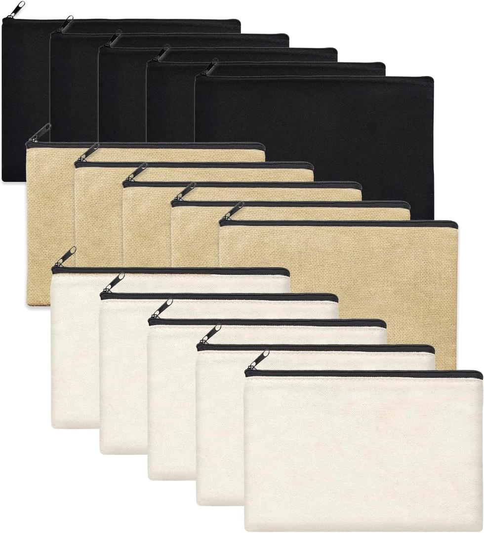15PCS Blank DIY Canvas Zipper Bags Pencil Pouch Makeup Bags Bulk6.99Inch Large-Capacity Multi-Purpose Toiletry Bag Pencil Case Portable Travel Storage Bag (15pcs Mixed Color)