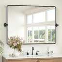 Keonjinn Large Pivot Mirror Bathroom, 40 x 30 Inch Beveled Tilt Mirror Bathroom, Black Metal Framed Mirrors with Rounded Corner, Farmhouse Rectangle Vanity Mirrors for Wall (Horizontal/Vertical)