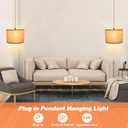 KUAUGST Plug in Pendant Light, Hanging Lights with Plug in Cord, Hanging Lamp with 15ft Hemp Rope, On/Off Switch, Beige Linen Shade, Light Fixture for Bedroom, Living Room, Dining Table 2 Pack