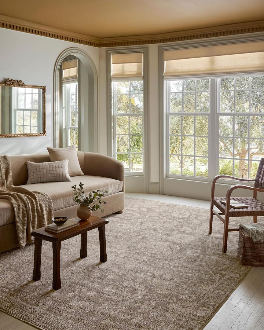 Loloi Magnolia Home Pace Taupe/Wheat 9'-6" x 12'-3" Area Rug | Magnolia Home by Joanna Gaines PAC-03 Approx. 9x12 Grey Living room Dining room Bedroom, Vintage Inspired, Neutral, Area Rug