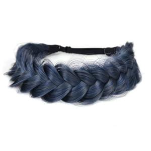 Braid Headband 2 Strands Messy Classic Chunky Plaited Wide Braids Elastic Stretch Quality Synthetic Braided Headband Women Girl Bohemian Hair Braid 65g (Blueberry color)