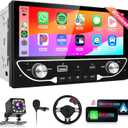 Wireless Car Play Double Din Car Stereo with Wireless Android Auto,PODOFO 6.8inch 1280X480P HD IPS Touchscreen 5.1Bluetooth Car Radio Mirror Link,FM, USB/TF/AUX/USB Type-C Port Backup Camera