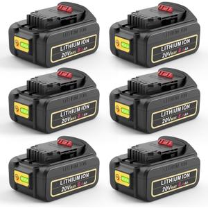 6-Pack 8.0Ah 20V Max Replacement Batteries Compatible with Dewalt 20V XR Tools, Fits DCB206 DCB200 DCB201 DCB204 DCB207, Works with DCD/DCF/DCG Series Cordless Power Tools