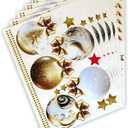 Christmas Bauble Stars Window Decals Stickers for Glass, Large Xmas Designs Home Decorations Holiday Bling, DIY Mural Showcase for Office Business, Gold Glitter White Vinyl Decorations