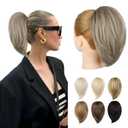 NTYNTY Ponytail Extension - 10" Short Claw Clip in Ponytail Hair Extensions Messy Bun Hair Piece Natural Soft Synthetic Straight Pony Tail Hair Pieces for Women - Ash Brown with Highlights