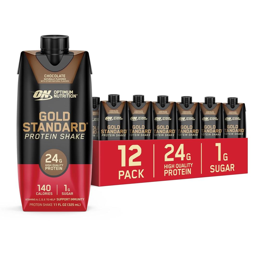 Optimum Nutrition Gold Standard Protein Shake, 24g Protein, Ready to Drink Protein Drinks, Chocolate, 11 Fl Oz, 12 Count (Pack of 1)  (EXP 09/21/26)