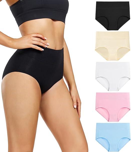 wirarpa Women's Underwear High Waisted Ladies Cotton Panties Soft Full Coverage Briefs 5 Pack, Size: M