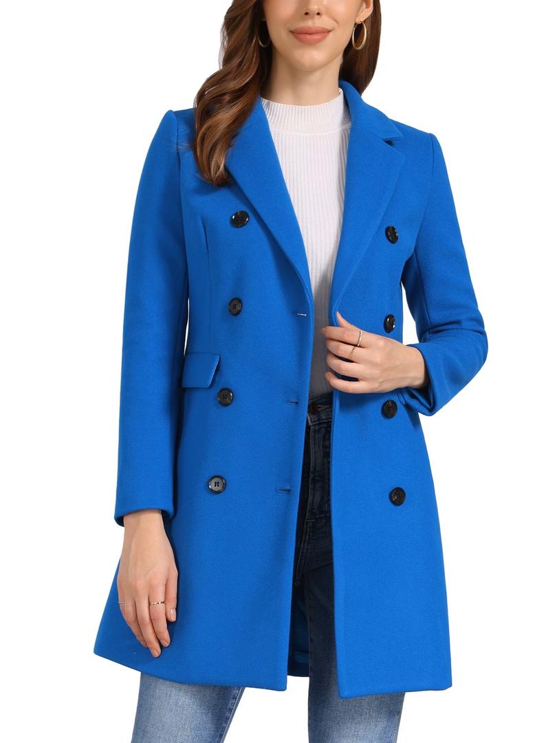 Allegra K Women's Winter Coat Elegant Notched Lapel Double Breasted Trench Coat, XS