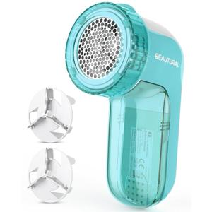 BEAUTURAL Fabric Shaver and Lint Remover, Sweater Defuzzer with 2-Speeds, 2 Replaceable Stainless Steel Blades, Battery Operated, Remove Clothes Fuzz, Lint Balls, Pills, Bobbles (Aqua)