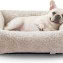 JOEJOY Small Dog Bed for Small Dogs, Removable Washable Cover Orthopedic Soft Faux Rabbit Fur Pet Bed, Anti-Slip Fluffy Plush Puppy Bed, 20"x19"x6", Leopard Print, Beige