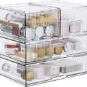 ZHIAI Stackable Storage Box, Acrylic Organizer, Cosmetic Organizer for Cosmetics and Beauty Products for Dressers, Bathrooms, Cabinets, Bedrooms and Home Organization 4 Piece Set (2long 2 Short)