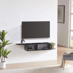 GHC Floating TV Stand, Wall Mounted Entertainment Center and Cabinet Shelf, TV Console with Storage, Media Console for DVD Player, Space-Saving Under TV Shelf for Bedroom, Living Room (Black), 54.9W9.8D8.2H in
